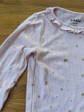 Mini Boden Ruffle Sparkle Pointelle Chalk Pink Gold Foil Star